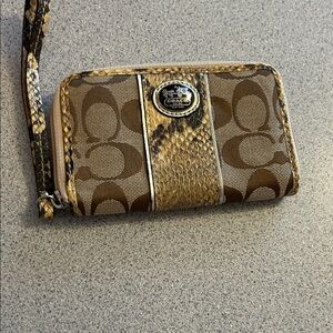 Coach Brown and Tan Wristlet with Snake Print